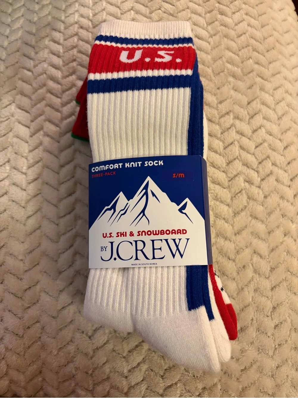J Crew US Ski & Snowboard Comfort Knit Socks 3 Pack Size S/M ~ NEW